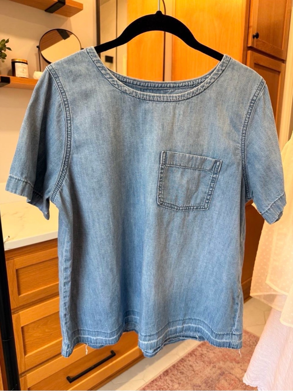 Madewell Blue Denim Tee with Logo Tag
